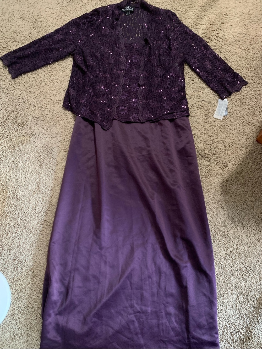 NWT Alex Evenings Purple Lace & Satin Gown with Jacket 2Piece 14W